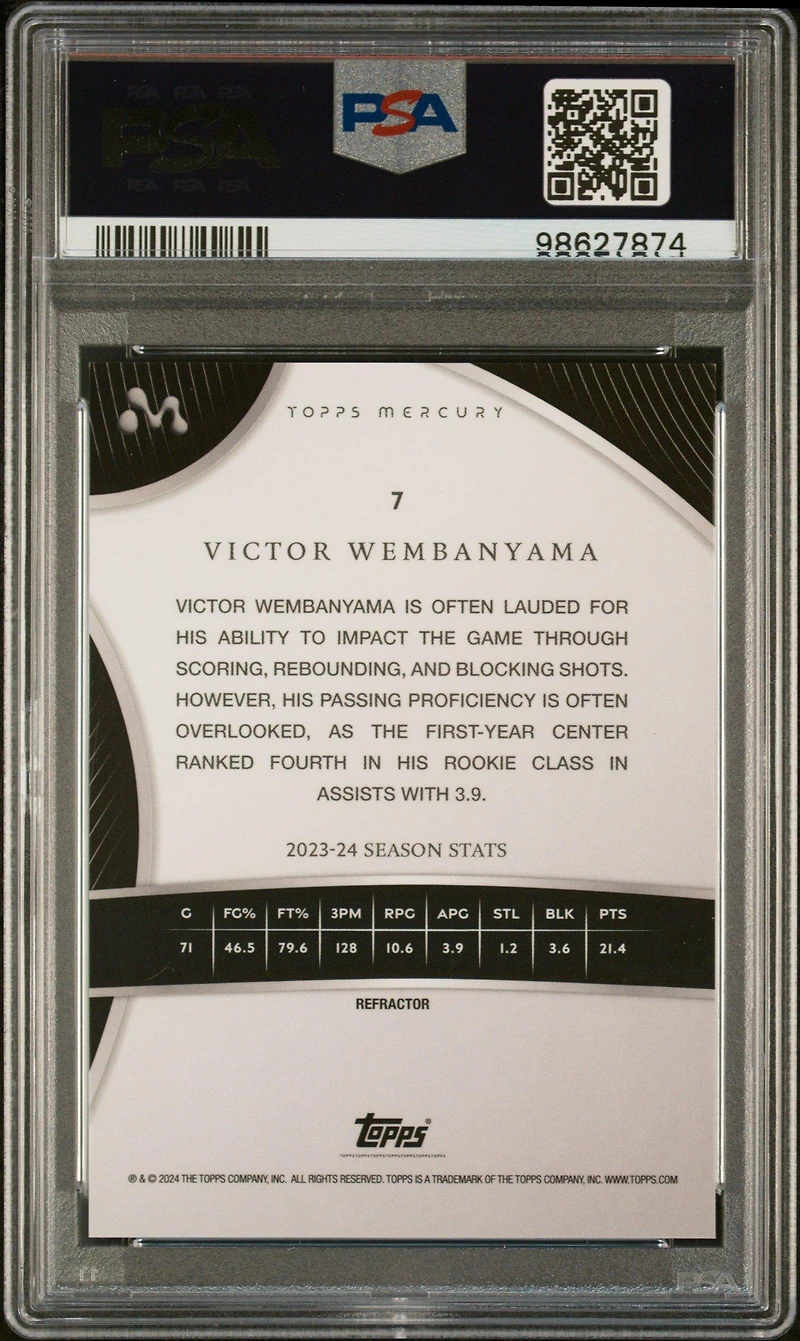 2023 Topps Mercury: Victor Wembanyama 7 Victor Wembanyama Refractor PSA 10