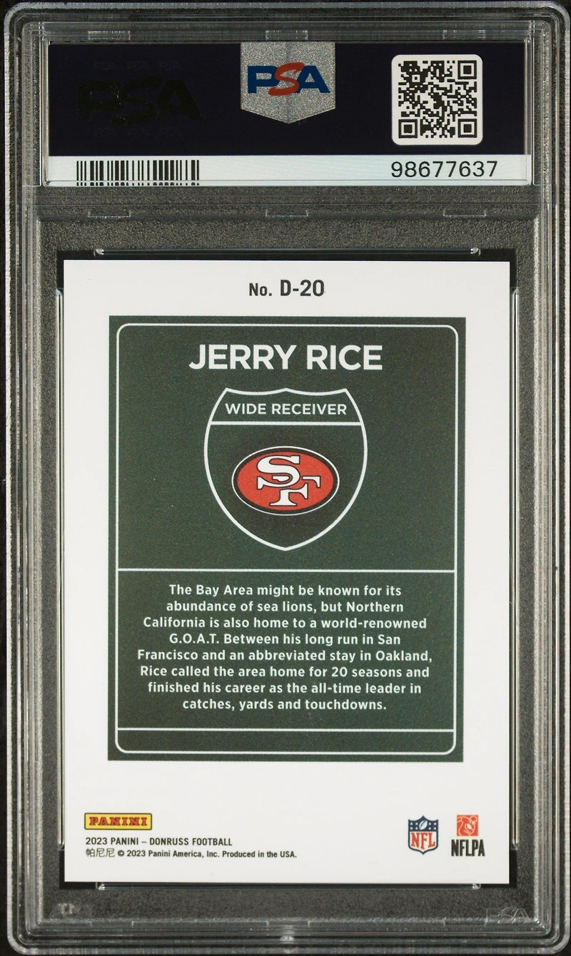 2023 Panini Donruss Downtown! D20 Jerry Rice PSA 9