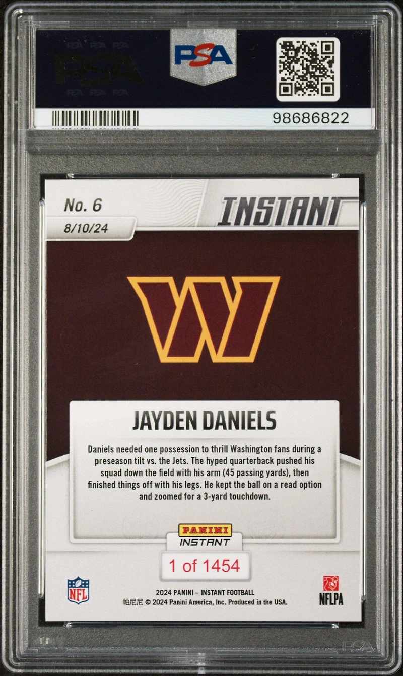 2024 Panini Instant Nfl 6 Jayden Daniels PSA 10