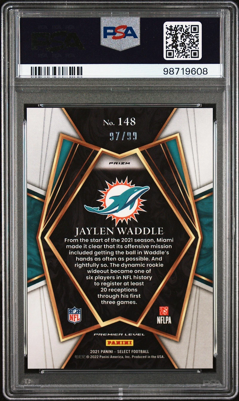 2021 Panini Select 148 Jaylen Waddle Light Blue Prizm PSA 10