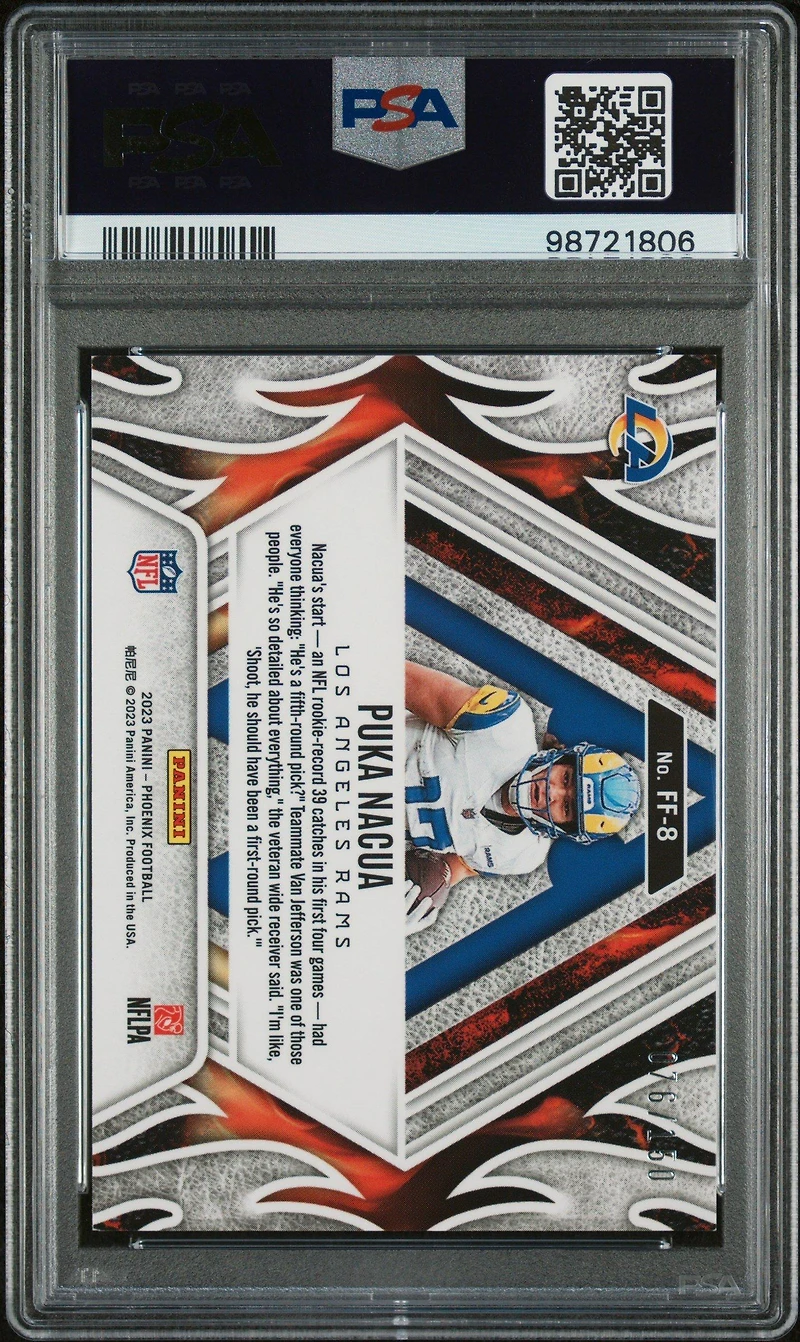 2023 Panini Phoenix Fire Forged Ff8 Puka Nacua Teal PSA 9