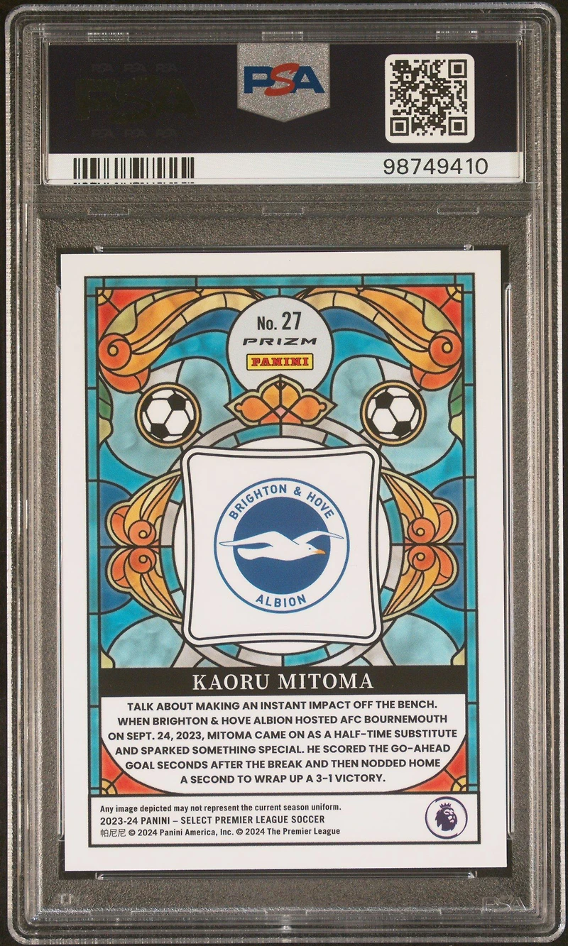 2023-24 Panini Select Premier League Stained Glass 27 Kaoru Mitoma PSA 10