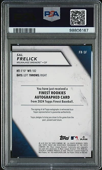 2024 Topps Finest Finest Rookie Design Variation Autographs Frsf Sal Frelick Blue Refractor PSA 10