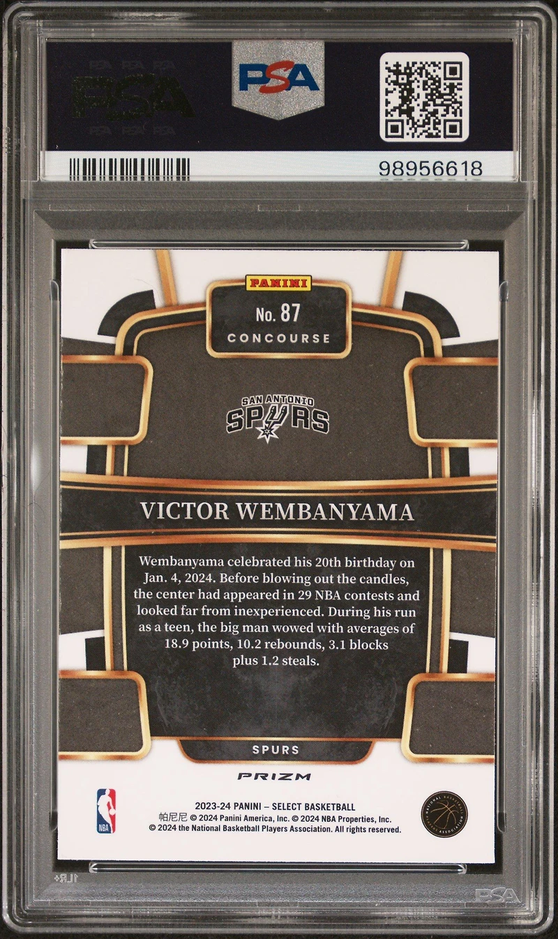 2023 Panini Select 87 Victor Wembanyama Green Ice PSA 10