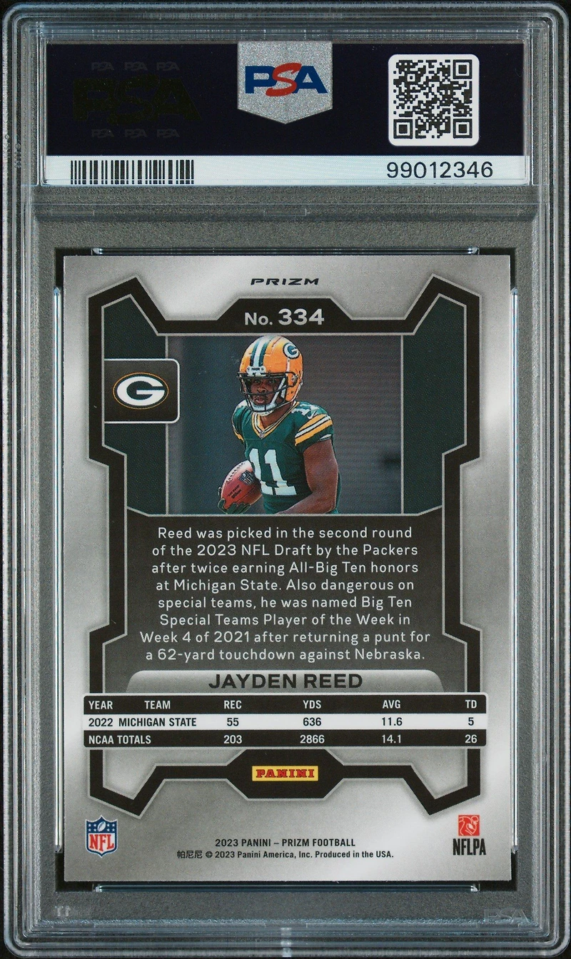 2023 Panini Prizm 334 Jayden Reed Orange Ice PSA 10
