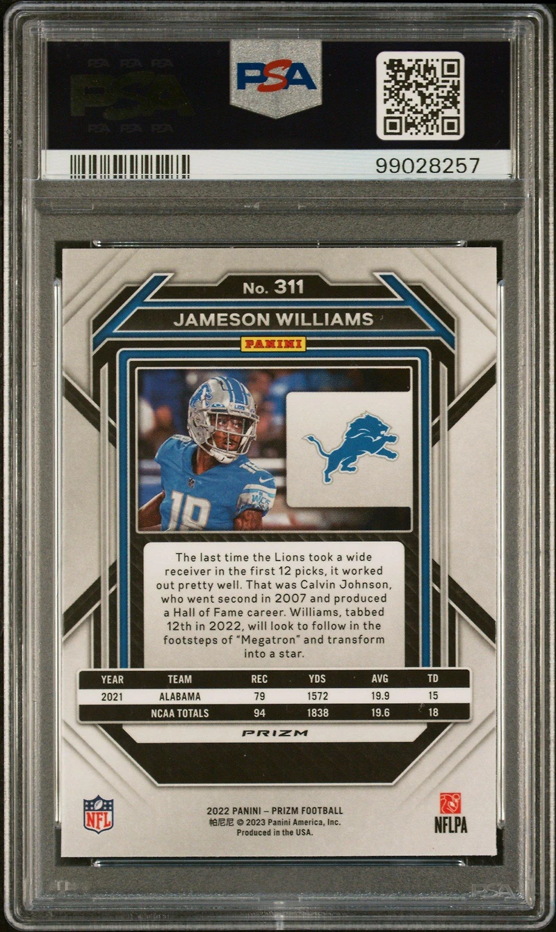 2022 Panini Prizm 311 Jameson Williams Orange Ice PSA 10