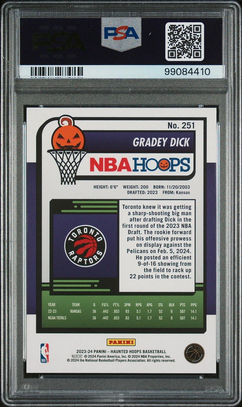 2023 Panini Haunted Hoops 251 Gradey Dick Holo Webs PSA 10