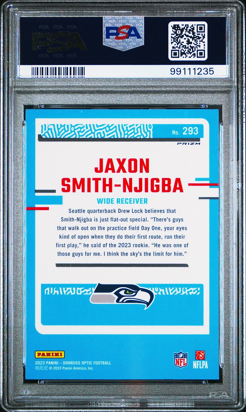 2023 Panini Donruss Optic 293 Jaxon Smith-njigba Blue Glitter PSA 10