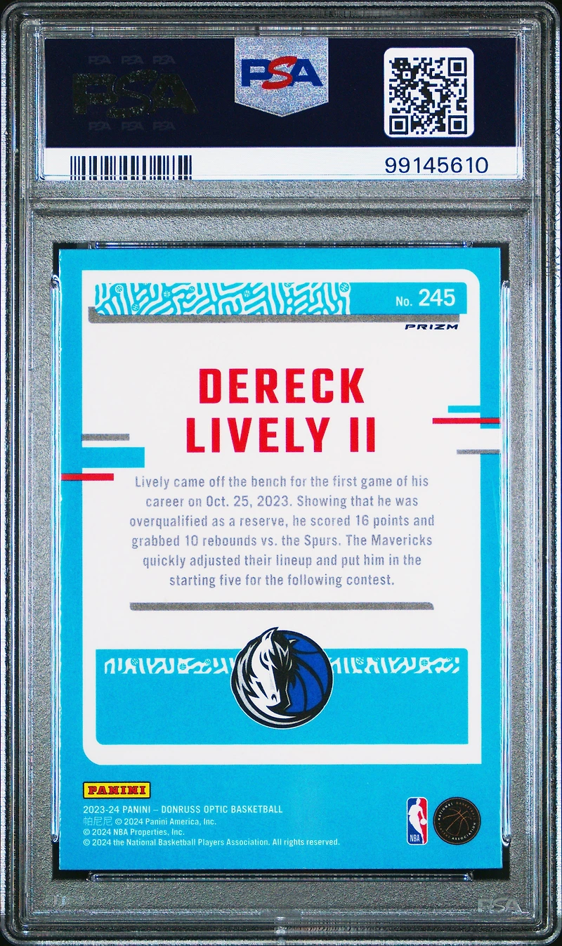 2023 Panini Donruss Optic 245 Dereck Lively Ii Holo PSA 10