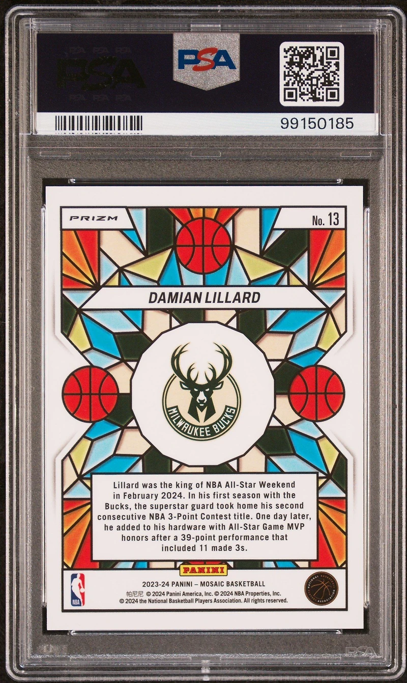 2023 Panini Mosaic Stained Glass 13 Damian Lillard PSA 10
