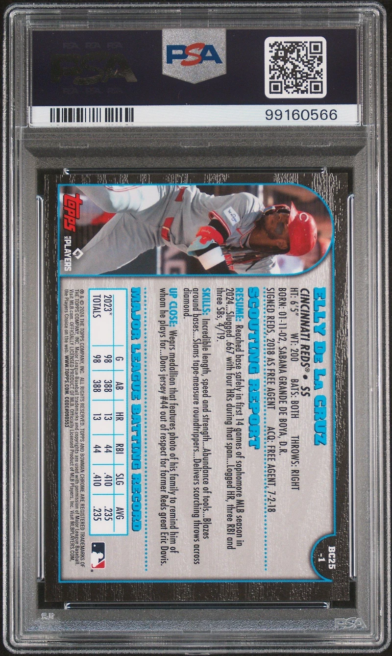 2024 Bowman Chrome 1999 Bowman Chrome 25th Anniversary 1 Elly De La Cruz Orange Refractor PSA 10