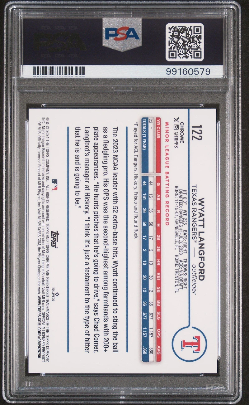 2024 Topps Chrome 122 Wyatt Langford Variation PSA 10