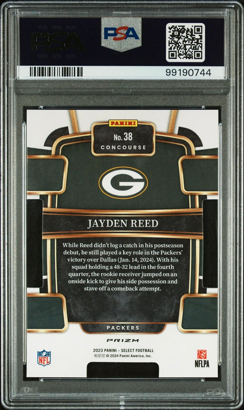 2023 Panini Select 38 Jayden Reed Die-cut Silver Prizm PSA 10