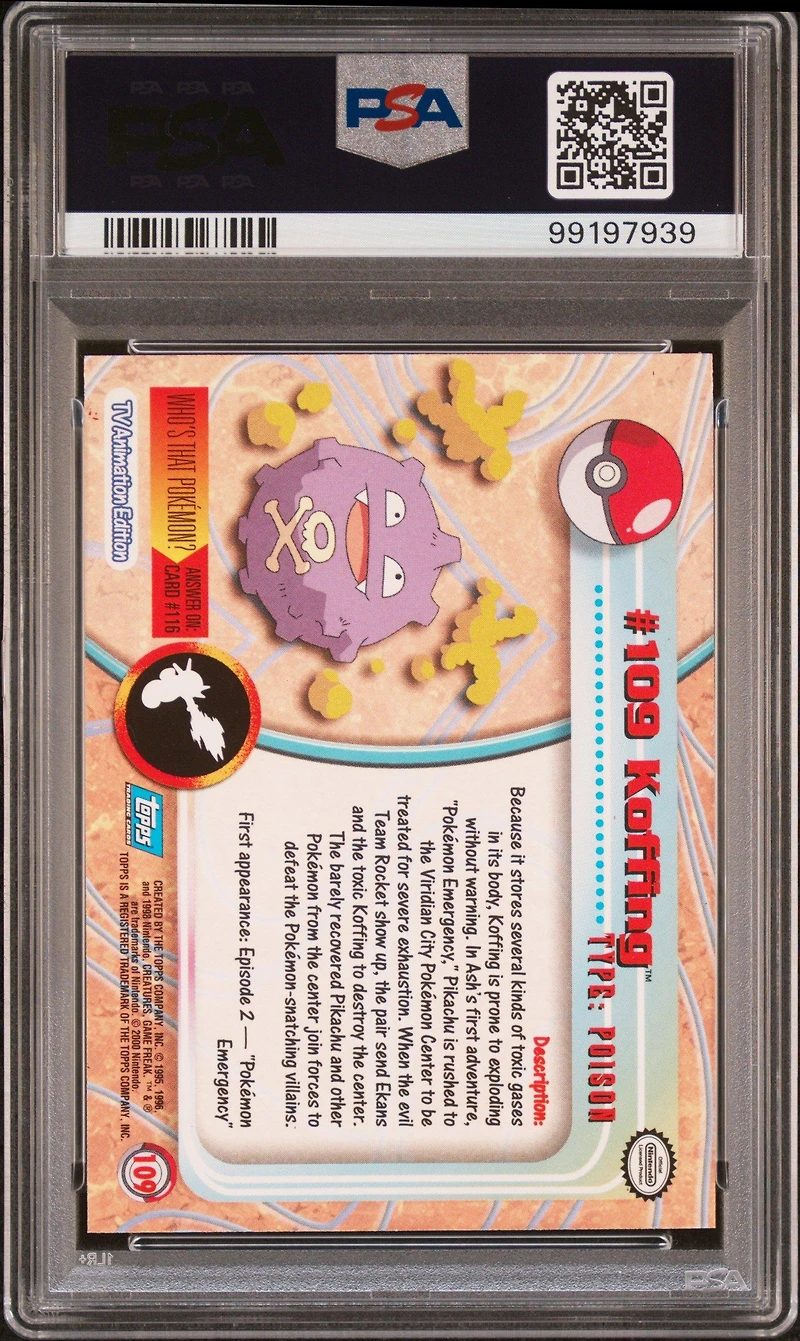 2000 Topps Pokemon Tv Animation Series 2 109 Koffing Foil PSA 8