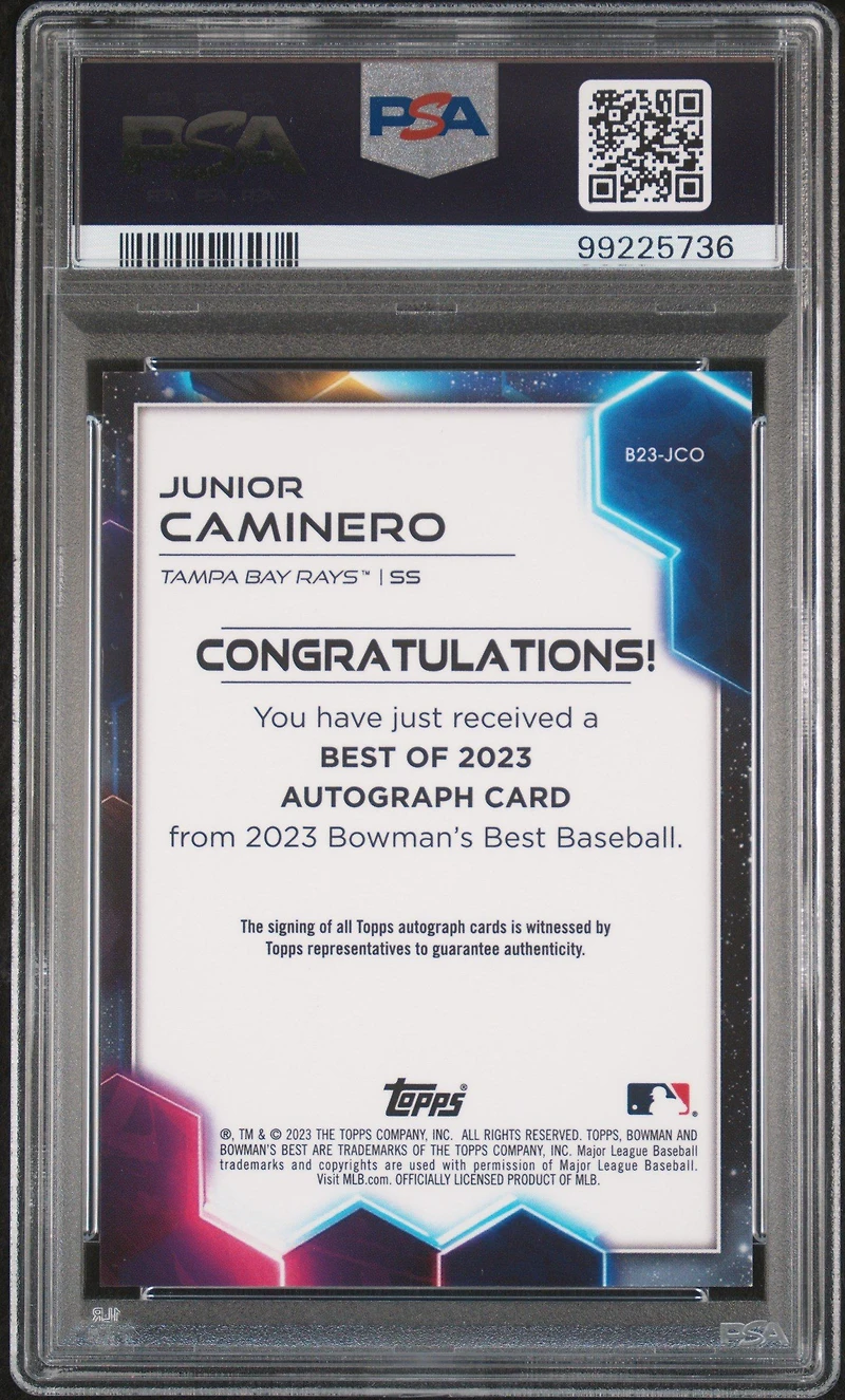 2023 Bowman's Best Best Of 2023 Autographs B23jco Junior Caminero PSA 10