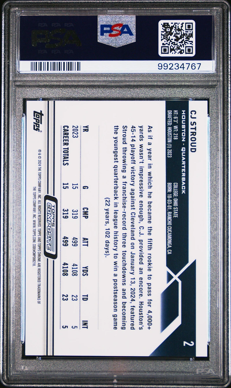 2023 Topps Composite 2 Cj Stroud Magenta Refractor PSA 9