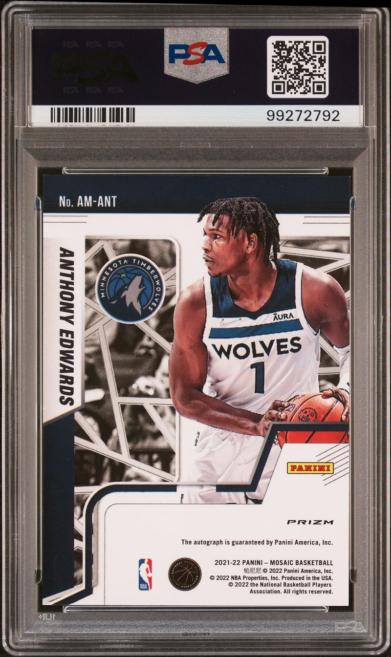 2021 Panini Mosaic Autographs Mosaic Amant Anthony Edwards PSA 9