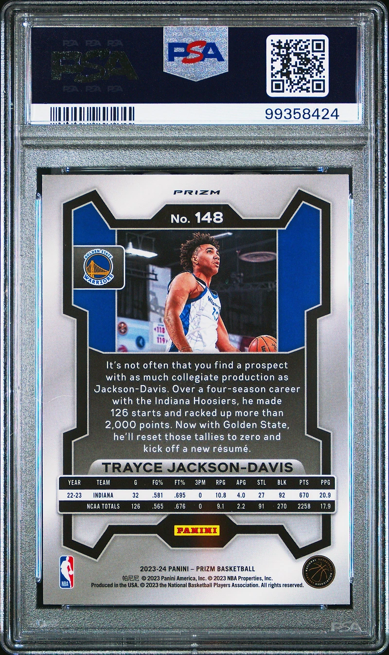 2023 Panini Prizm 148 Trayce Jackson-davis Silver Prizm PSA 10