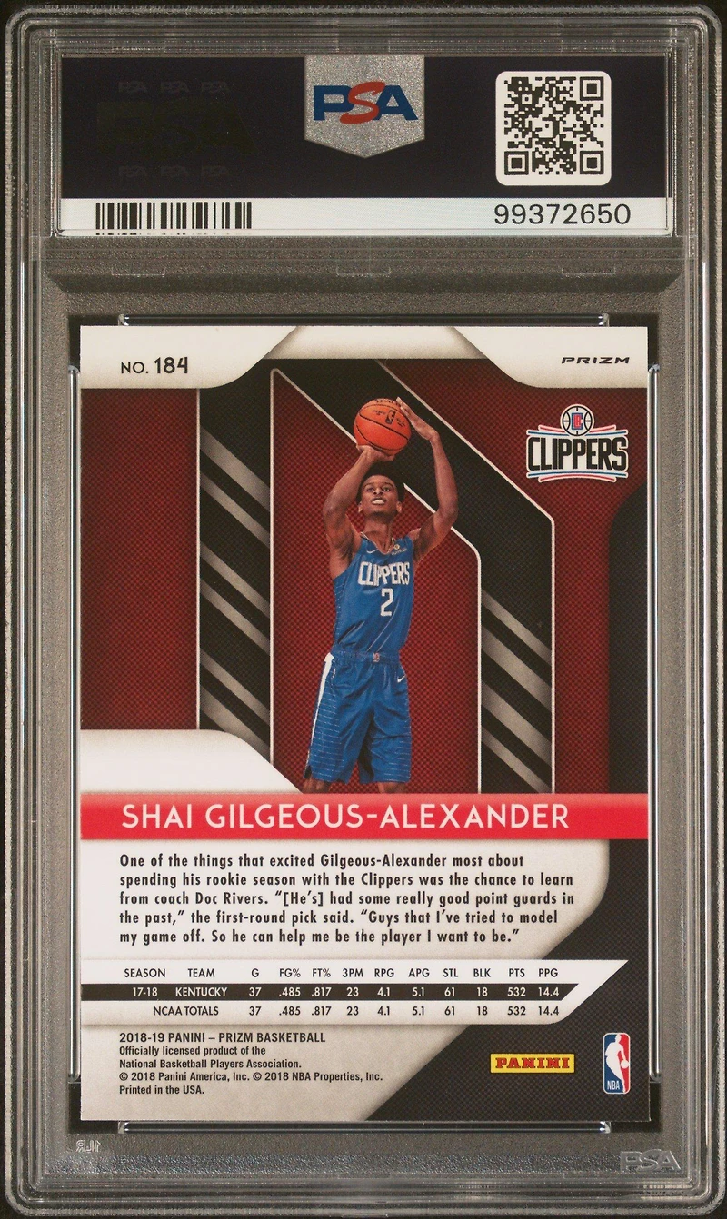 2018 Panini Prizm 184 Shai Gilgeous-alexander Silver Prizm PSA 9
