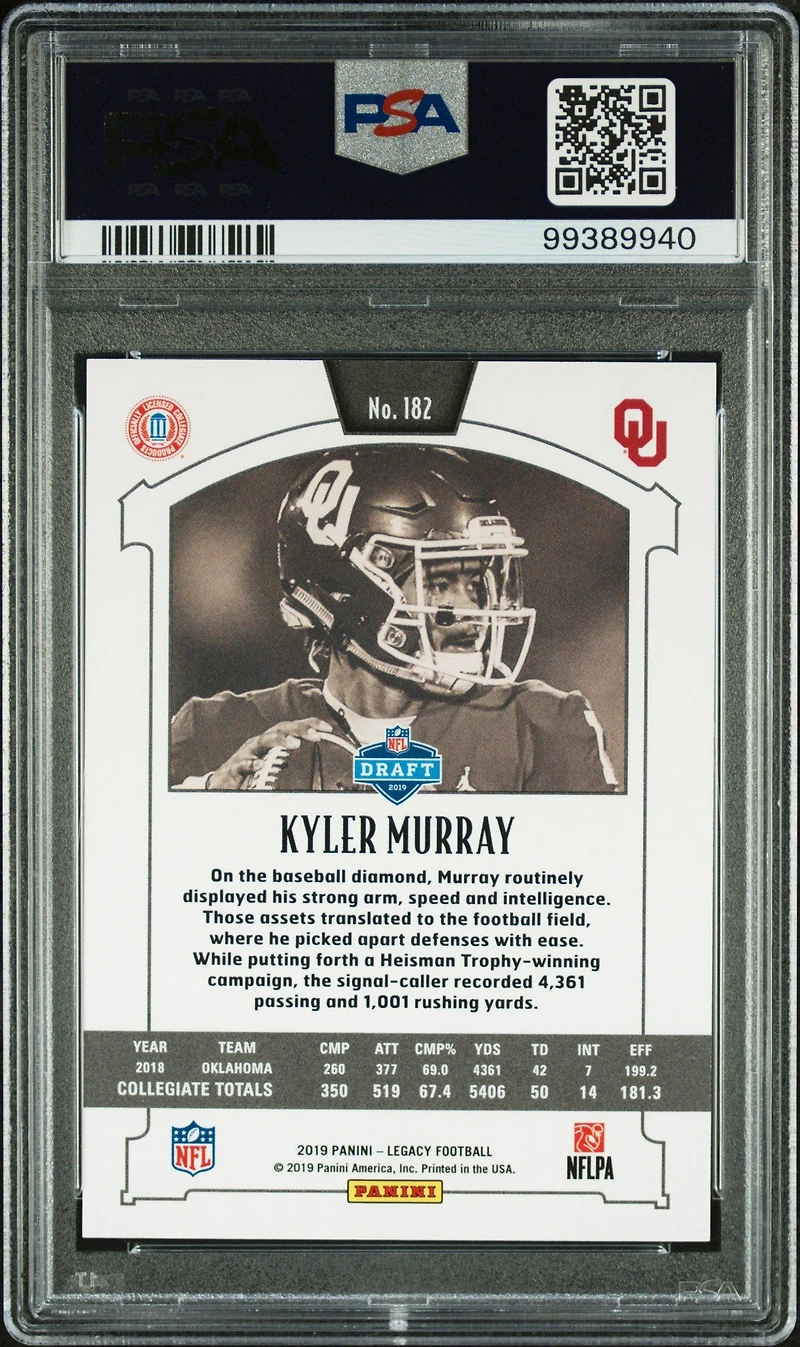 2019 Panini Legacy 182 Kyler Murray PSA 10