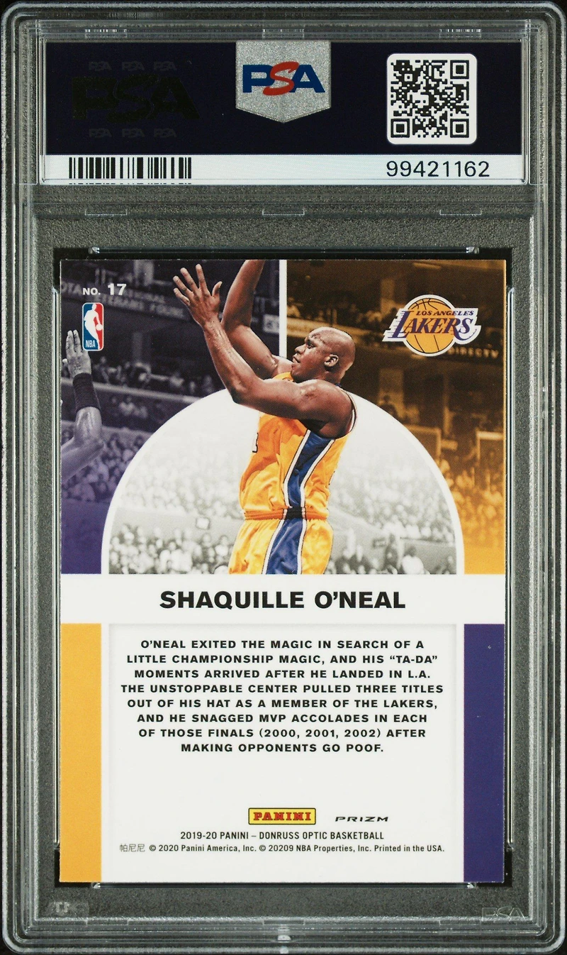 2019 Panini Donruss Optic Winner Stays 17 Shaquille O'neal Gold Wave PSA 10