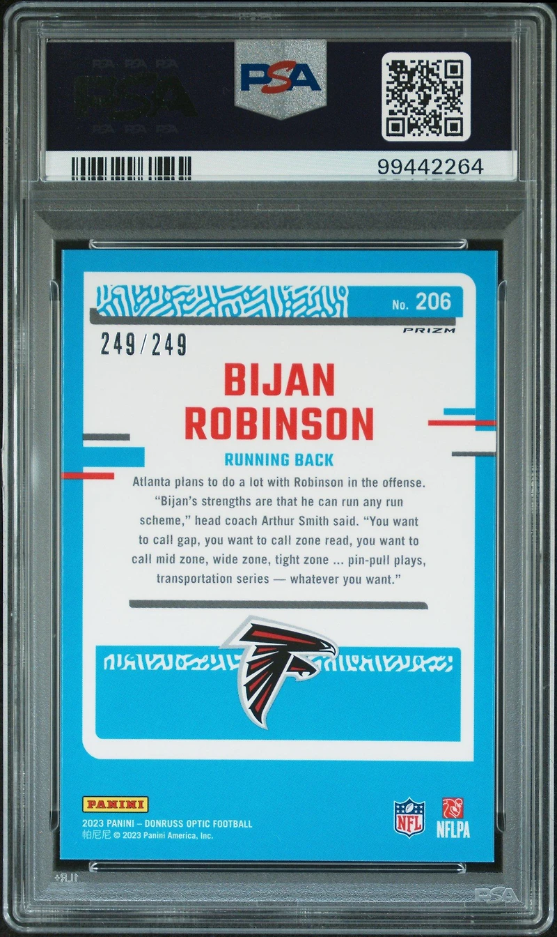 2023 Panini Donruss Optic 206 Bijan Robinson Orange PSA 9