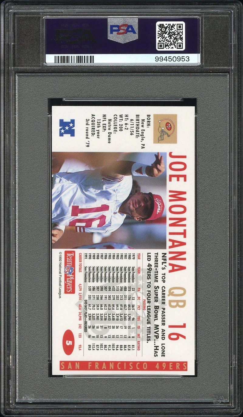 1992 Fleer Gameday 5 Joe Montana PSA 10