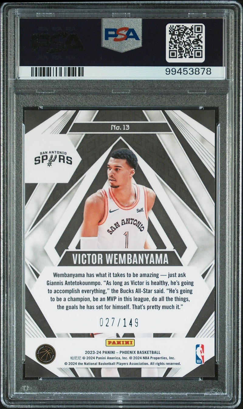 2023 Panini Phoenix Paragon 13 Victor Wembanyama Green Ice PSA 9