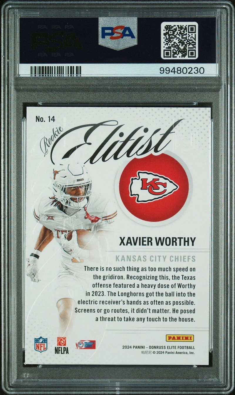 2024 Panini Donruss Elite Rookie Elitist 14 Xavier Worthy PSA 10