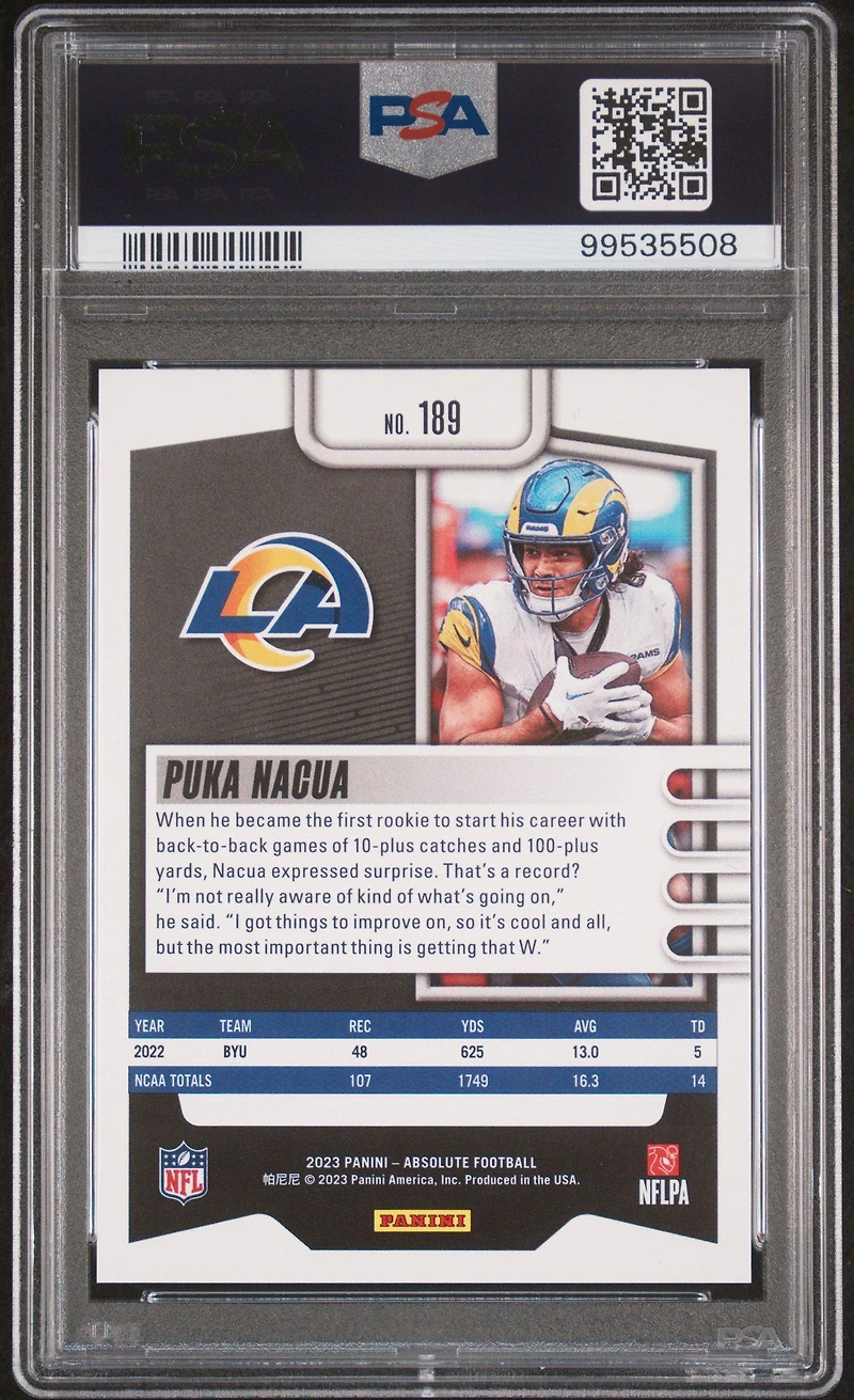 2023 Panini Absolute 189 Puka Nacua Blue PSA 10