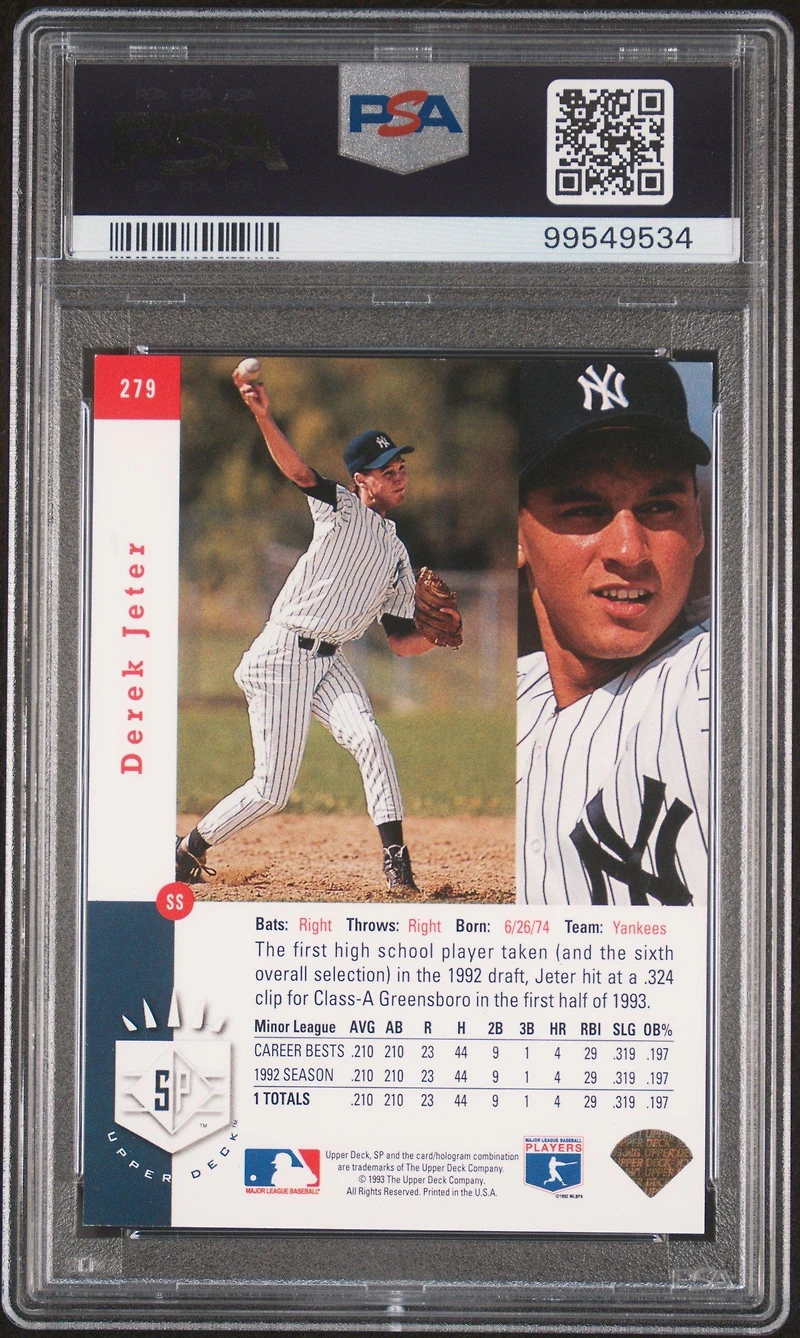 1993 Sp 279 Derek Jeter Foil PSA 8
