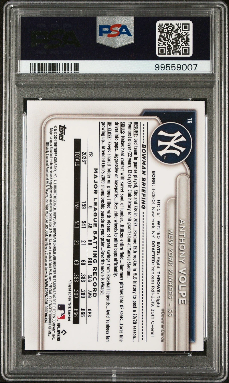 2024 Bowman Mega Box Chrome 76 Anthony Volpe Fuchsia Refractor PSA 10