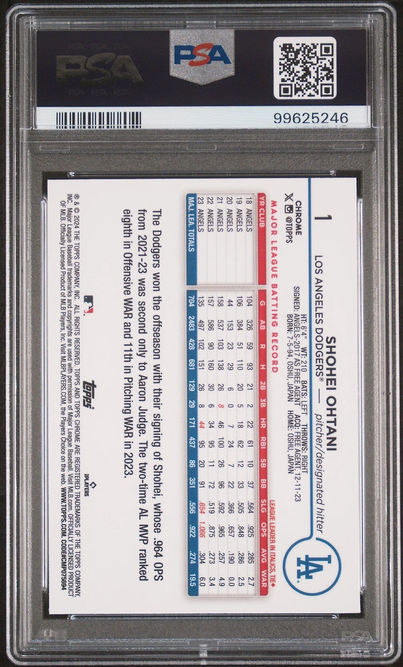 2024 Topps Chrome 1 Shohei Ohtani X-fractor PSA 9