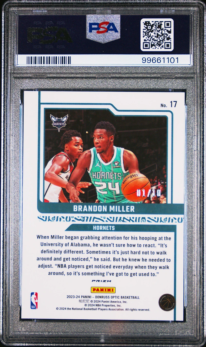 2023 Panini Donruss Optic Elite Dominators 17 Brandon Miller Gold PSA 8