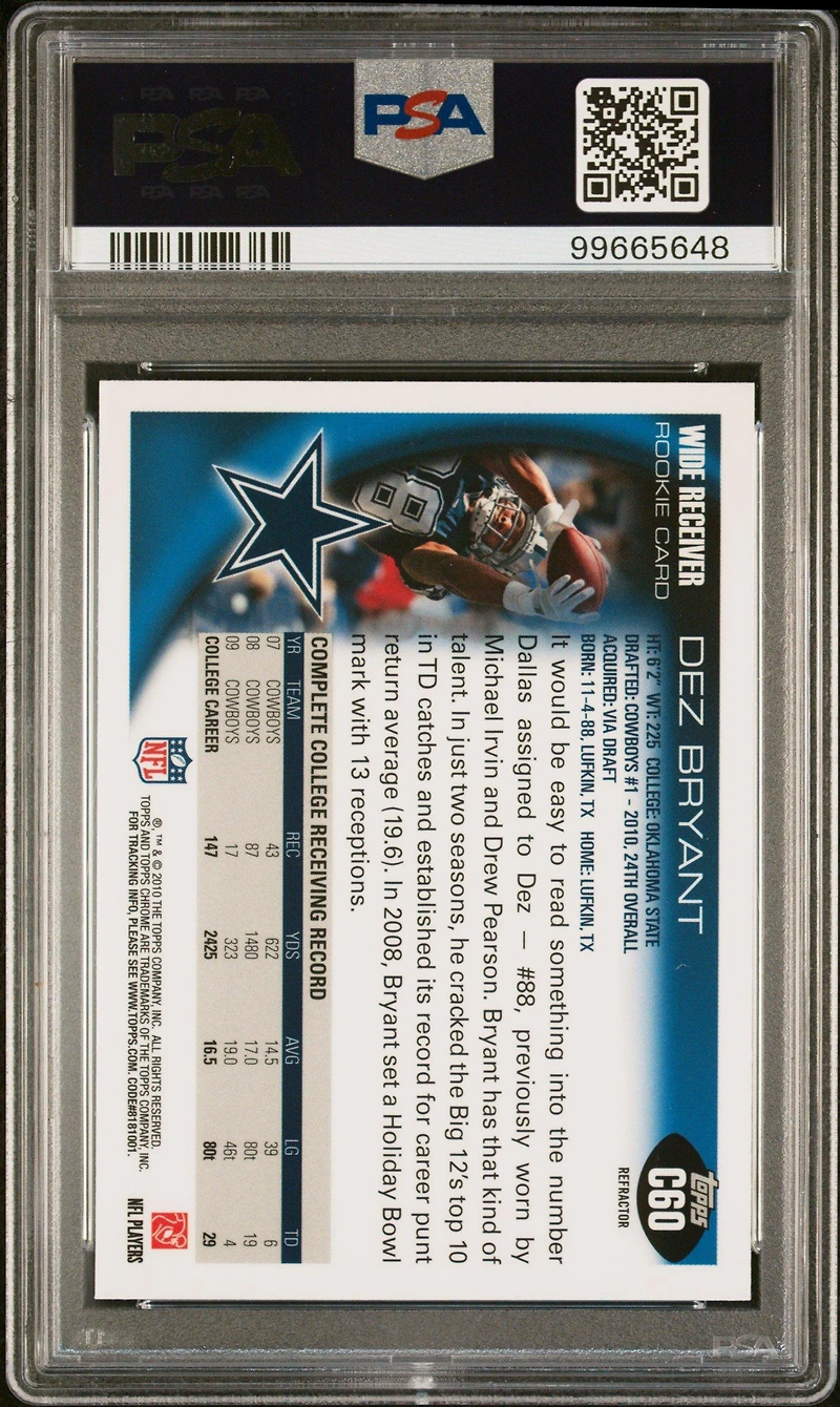 2010 Topps Chrome C60 Dez Bryant Xfractor PSA 10