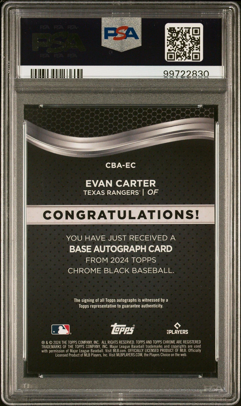 2024 Topps Chrome Black Autographs Ec Evan Carter PSA 10