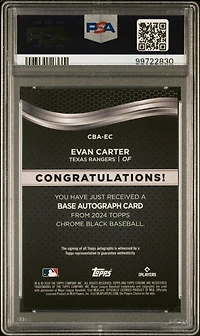 2024 Topps Chrome Black Autographs Ec Evan Carter PSA 10
