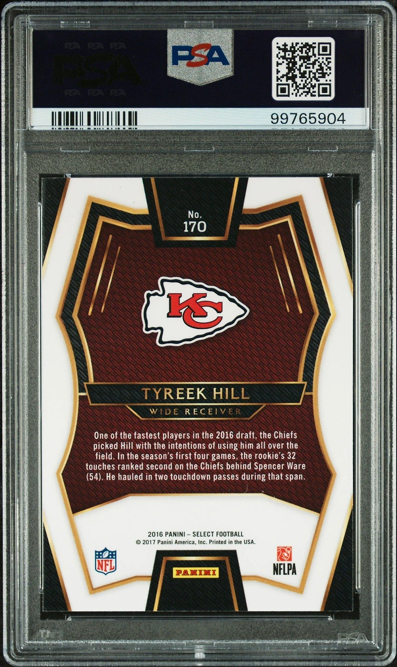 2016 Panini Select 170 Tyreek Hill Tri-color Prizm PSA 9