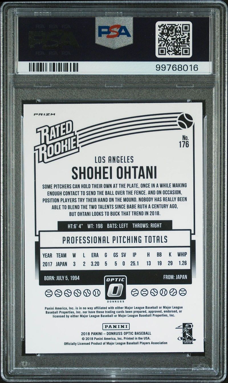 2018 Panini Donruss Optic 176 Shohei Ohtani Holo PSA 10