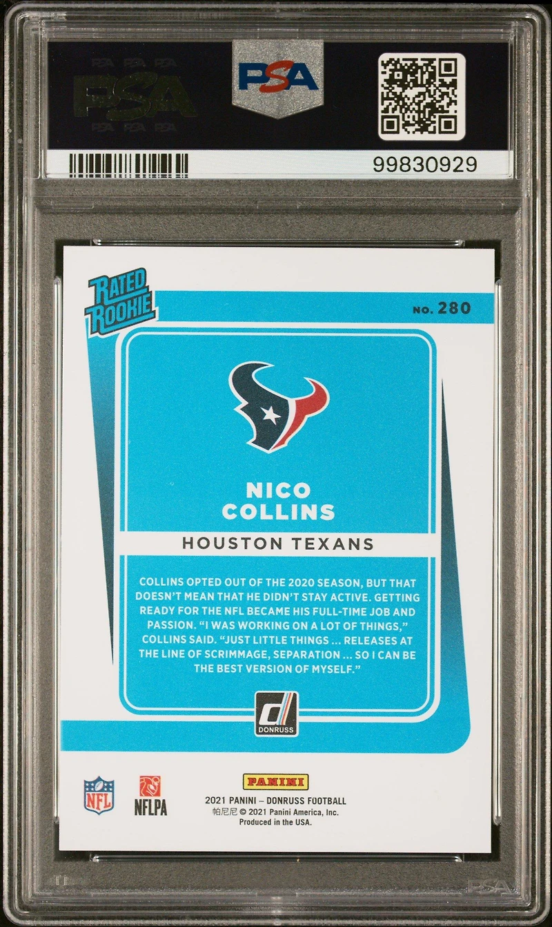 2021 Panini Donruss 280 Nico Collins Press Proof Premium PSA 10