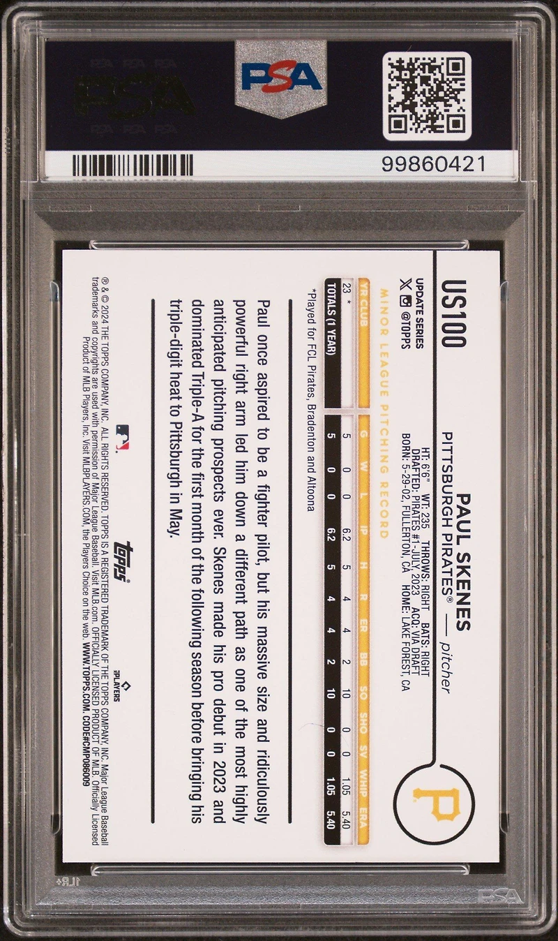 2024 Topps Update Us100 Paul Skenes Rainbow Foil PSA 10
