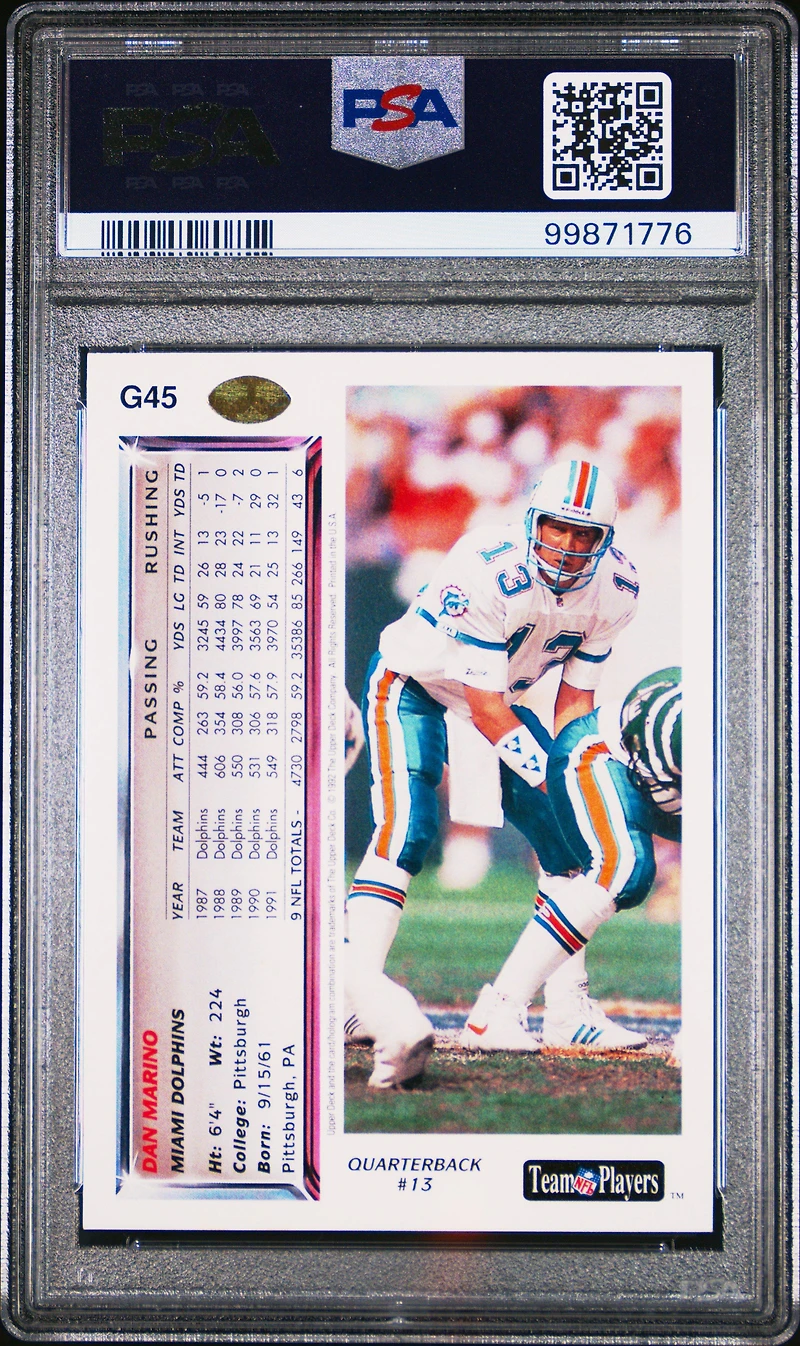 1992 Upper Deck Gold G45 Dan Marino PSA 9