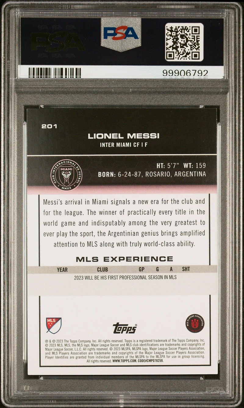 2023 Topps Mls 201 Lionel Messi Goat Variation PSA 9