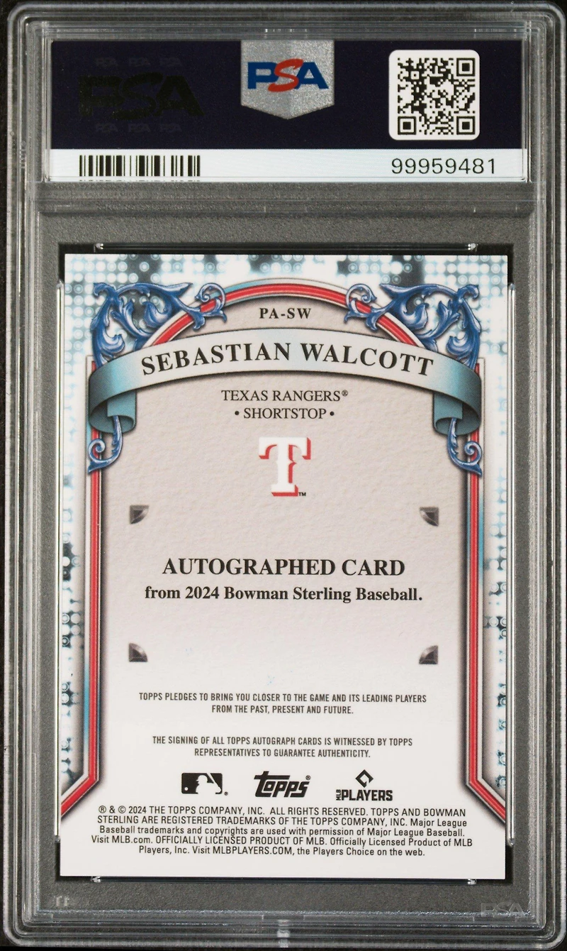 2024 Bowman Sterling Prospect Autographs Pasw Sebastian Walcott PSA 10