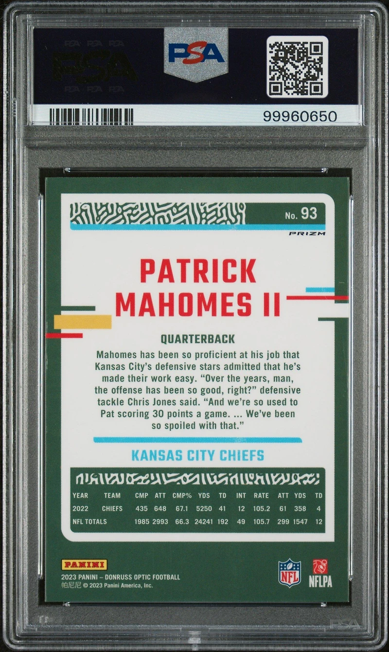 2023 Panini Donruss Optic 93 Patrick Mahomes Ii Stars PSA 10