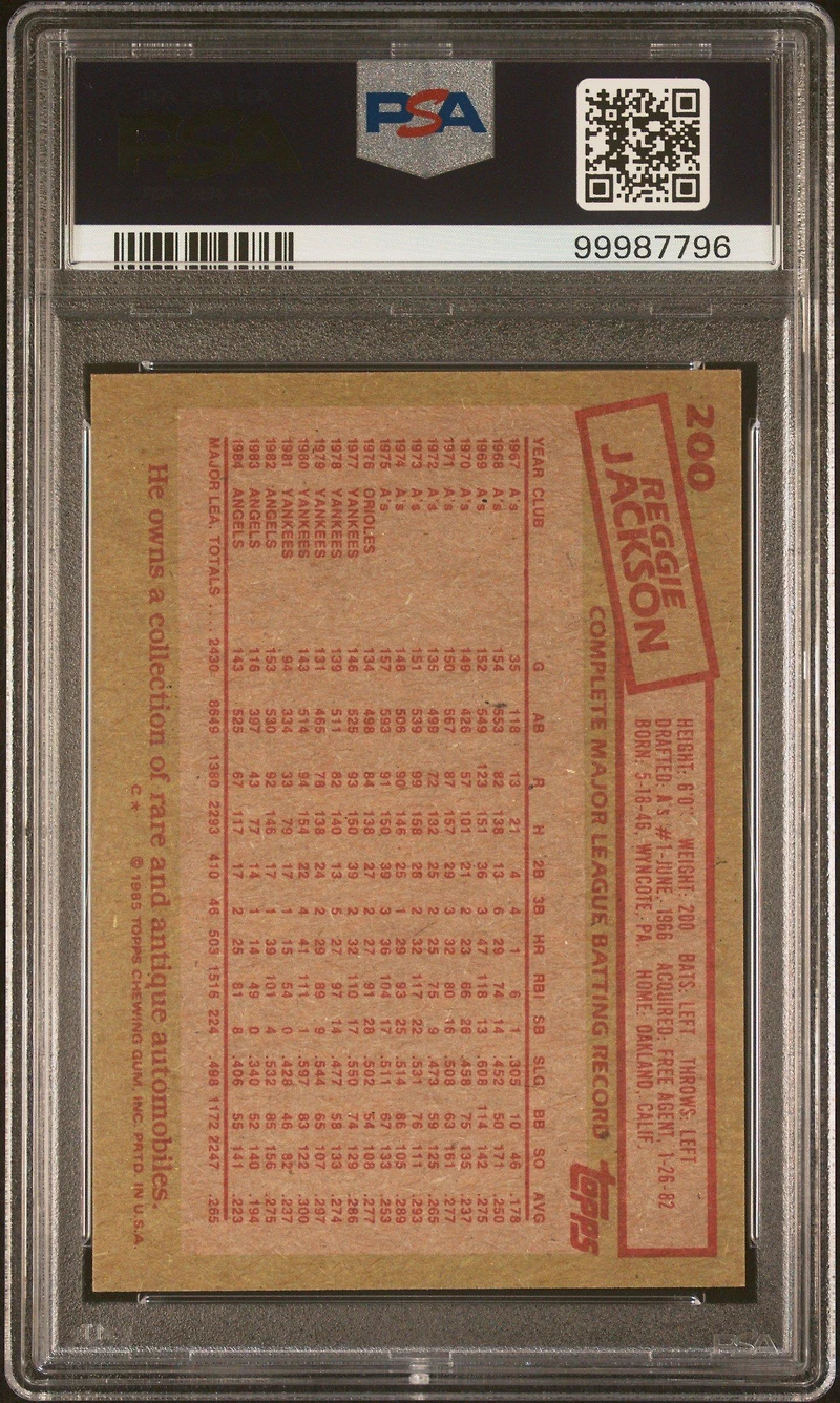 1985 Topps 200 Reggie Jackson PSA 8