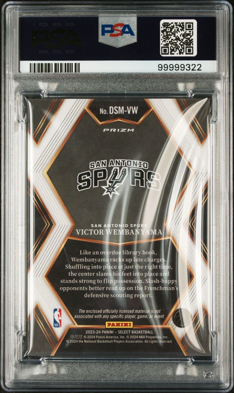 2023 Panini Select Draft Selections Memorabilia Dsmvw Victor Wembanyama PSA 8
