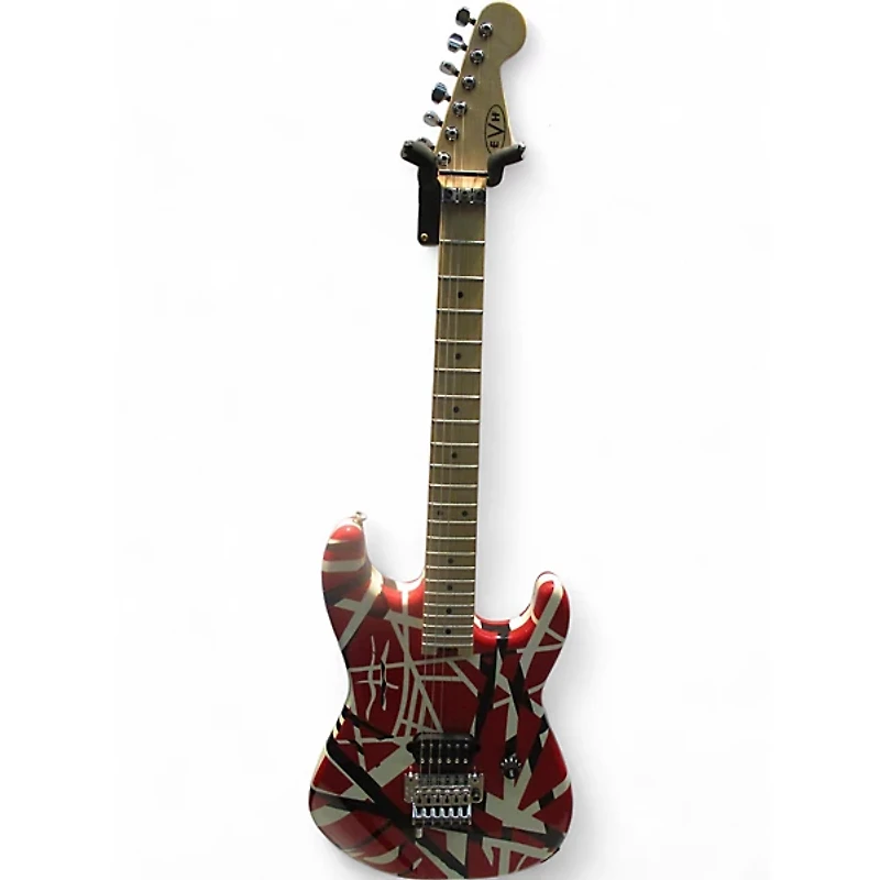 Used EVH Striped Series Frankie Red With Black And White Stripes Solid Body Electric Guitar