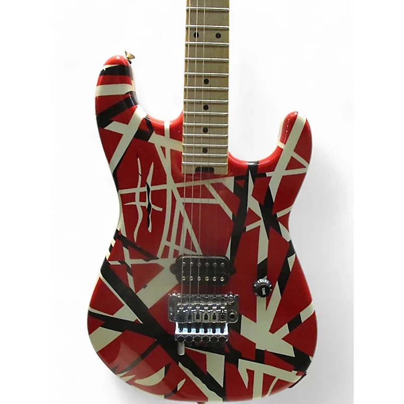 Used EVH Striped Series Frankie Red With Black And White Stripes Solid Body Electric Guitar