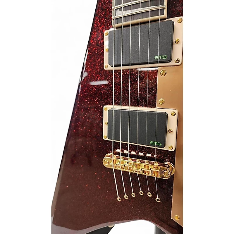 Used ESP KIRK HAMMET KH-V RED SPARKLE Solid Body Electric Guitar